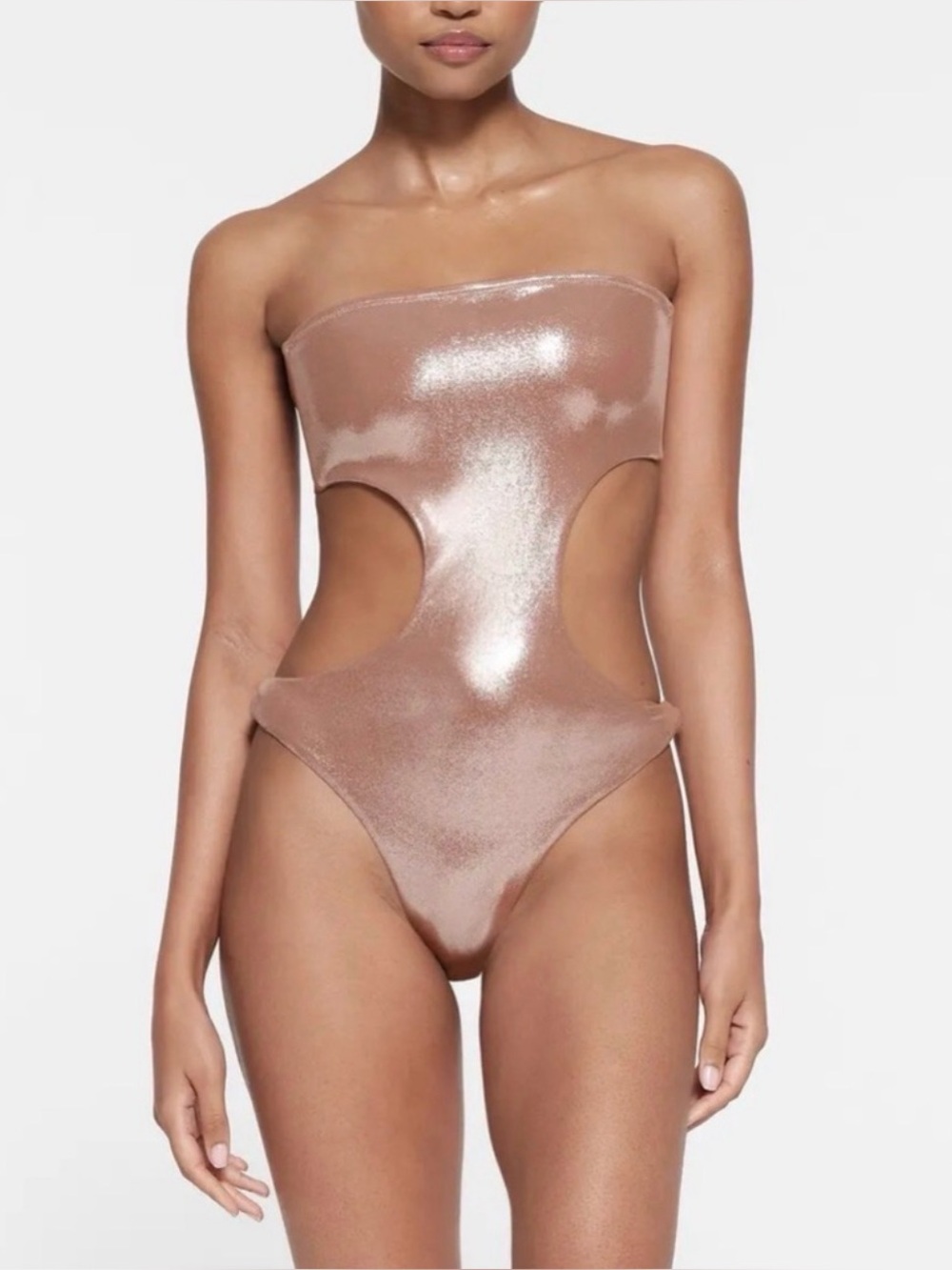 SKIMS NWT Shimmer Cutout One-Piece Swimsuit - Rose Metallic “Cinnamon”